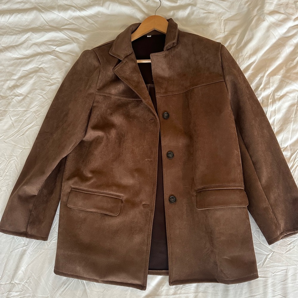 Classic Brown Women's Suede Blazer Jacket